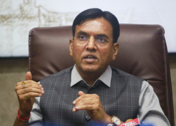 New Delhi: Union Minister of Youth Affairs and Sports Dr. Mansukh Mandaviya addresses a press conference at the SAI Head Office, in New Delhi on Monday, July 14, 2025. (Photo: IANS/Qamar Sibtain)