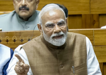 New Delhi: Prime Minister Narendra Modi speaks in the Lok Sabha during the Monsoon Session of Parliament in New Delhi, Tuesday, July 29, 2025. (Photo: IANS/Sansad TV)