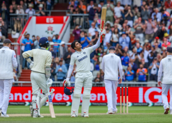 Manchester: India's captain Shubman Gill celebrates his century during Day 5 of the fourth Test match between India and England at Emirates Old Trafford in Manchester on Sunday, July 27, 2025. (Photo: IANS/Pankaj Nangia)