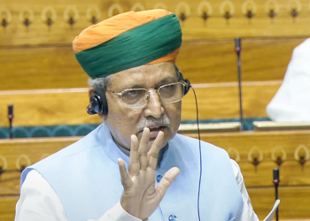 New Delhi: Union Minister of Law and Justice Arjun Ram Meghwal speaks in the Lok Sabha during the Monsoon Session of Parliament in New Delhi, Friday, August 01, 2025. (Photo: IANS/Sansad TV)
