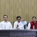 New Delhi: Samajwadi Party (SP) MP Ram Gopal Yadav addresses a press conference at the Constitution Club, in New Delhi on Monday, August 18, 2025. Deputy leader of Congress in Lok Sabha Gaurav Gogoi and Aam Aadmi Party (AAP) MP Sanjay Singh are also present. (Photo: IANS/Wasim Sarvar)