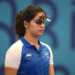 Chateauroux: India's Manu Bhaker reacts after getting eliminated from the 25m pistol women's final at the 2024 Summer Olympics in Chateauroux, France on Saturday, Aug 3, 2024.(IANS/Biplab Banerjee)