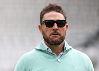 London: England's coach Brendon McCullum during a training session ahead of the fifth Test cricket match between India and England, at the Oval cricket ground, in London, Tuesday, July 29, 2025. (IANS)