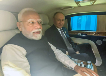 Tianjin: Prime Minister Narendra Modi and Russian President Vladimir Putin travel in the same car to the venue of their bilateral meeting in Tianjin, China, Monday, September 01, 2025. (Photo: IANS)