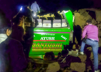 Bilaspur: Rescue operations are underway after a bus was buried under debris following a landslide in Bilaspur, Himachal Pradesh, Tuesday, October 07, 2025. (Photo: IANS)