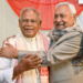 Patna: Chief Minister Nitish Kumar and former Chief Minister Jitan Ram Manjhi at the HAM Party office in Patna on Sunday, February 02, 2025. (Photo: IANS)