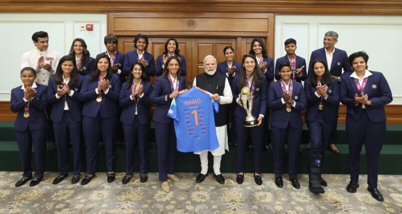 New Delhi: Prime Minister Narendra Modi meets with the Indian womens cricket team, the champions of the Womens World Cup, during their visit to his residence at Lok Kalyan Marg, in New Delhi, Wednesday, November 5, 2025. (IANS/PMO)