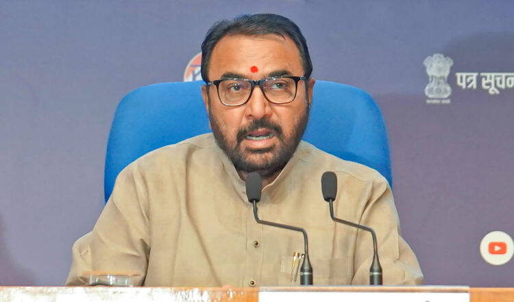 New Delhi: Union Minister Prataprao Jadhav addresses the curtain-raiser press conference for the International Day of Yoga (IDY) 2025, marking 10 years of global yoga celebrations, at the National Media Centre in New Delhi on Thursday, June 12, 2025. (Photo: IANS/PIB)