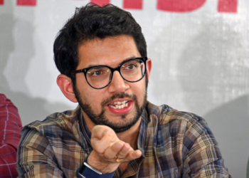 Mumbai: Shiv Sena (UBT) leader Aditya Thackeray addresses a press conference in Mumbai on Sunday, June 29, 2025. (Photo: IANS)