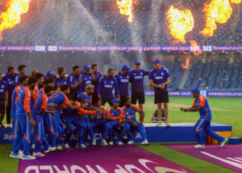 Dubai: Team India celebrates after winning the Asia Cup cricket final against Pakistan at Dubai International Cricket Stadium, United Arab Emirates, Sunday, Sept. 28, 2025. (IANS/Biplab Banerjee)