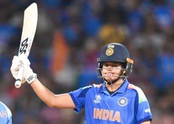 Navi Mumbai: India’s Shafali Verma celebrates after scoring a half-century during the ICC Women’s World Cup final match between India Women and South Africa Women at DY Patil Stadium in Navi Mumbai on Sunday, November 2, 2025. (Photo: IANS)
