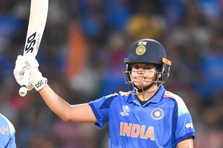 Navi Mumbai: India’s Shafali Verma celebrates after scoring a half-century during the ICC Women’s World Cup final match between India Women and South Africa Women at DY Patil Stadium in Navi Mumbai on Sunday, November 2, 2025. (Photo: IANS)