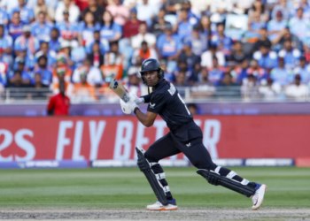 Dubai: New Zealand's Rachin Ravindra plays a shot during the ICC Champions Trophy match between India and New Zealand at Dubai International Stadium, Dubai, on Sunday, March 02, 2025. (Photo: IANS)