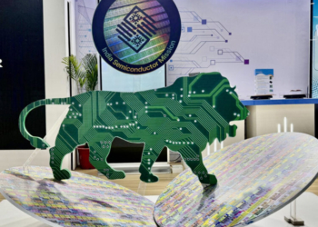 Greater Noida: The logo of Make in India, made of semiconductors, is displayed at SEMICON India 2024 in Greater Noida on Wednesday, September 11, 2024. (Photo: IANS)