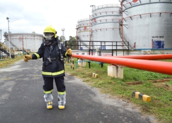 Bengaluru: Emergency response drill underway at LPG bottling plant of the Indian Oil Corporation, at Devanagonthi in Bengaluru on Oct 22, 2019. (Photo: IANS)