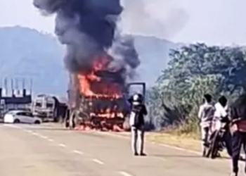Fire engulfs truck