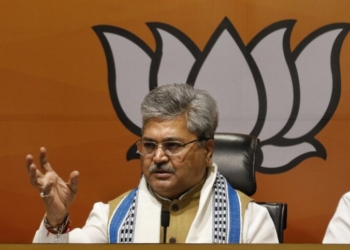 New Delhi: BJP National General Secretary Dushyant Kumar Gautam addresses a press conference at BJP HQ in New Delhi on Thursday, Apr. 14, 2022. (Photo: Wasim Sarvar/IANS)