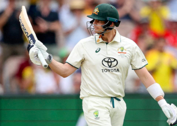 Melbourne: Australia's Steve Smith celebrates after scoring half-century during the first day of the fourth cricket test between Australia and India at the Melbourne Cricket Ground, Melbourne, Australia, Thursday, Dec. 26, 2024. (Photo: IANS/Cricket Australia)