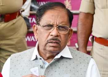 Bengaluru: Karnataka Home Minister Dr. G. Parameshwara addresses the media after visiting the Chinnaswamy Stadium, the site of the stampede incident that occurred on June 04, in Bengaluru on Thursday, June 5, 2025. (Photo: IANS)