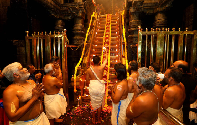 Sabarimala: Priests perform the Padipuja under the guidance of Tantri Brahmasree Kantarar Brahmadatta at Sabarimala temple in Kerala on Tuesday, June 17, 2025. (Photo: IANS)