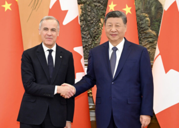 Beijing: Chinese President Xi Jinping meets with Canadian Prime Minister Mark Carney at the Great Hall of the People in Beijing, capital of China, Friday, January 16, 2026. (Xinhua via IANS)