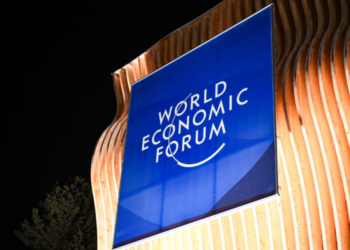 Davos: This photo taken on Jan. 18, 2026, shows the logo of the World Economic Forum in Davos, Switzerland. The 2026 annual meeting of the World Economic Forum (WEF) will be held in Davos from Jan. 19 to 23. (Photo: Xinhua via IANS)