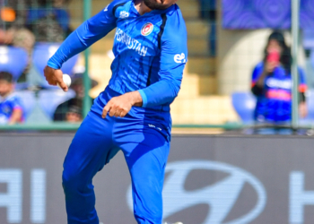 New Delhi: Afghanistan's captain Rashid Khan bowls a delivery during the ICC Men’s T20 World Cup 2026 Group D match between Afghanistan and United Arab Emirates at the Arun Jaitley Stadium, in New Delhi on Monday, February 16, 2026. (Photo: IANS/Qamar Sibtain)