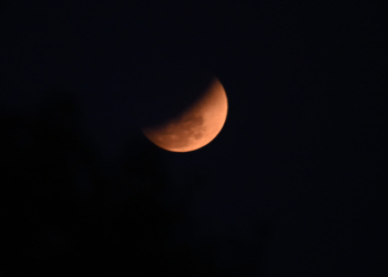 North 24 Parganas: The moon during the lunar eclipse as seen over North 24 Parganas district of West Bengal, Tuesday, March 3, 2026.  (Photo: IANS/Biplab Banerjee)