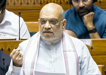 New Delhi: Union Home Minister Amit Shah speaks in the Lok Sabha during the Budget Session of Parliament in New Delhi on Wednesday, March 11, 2026. (Photo: IANS/Video Grab/Sansad TV)