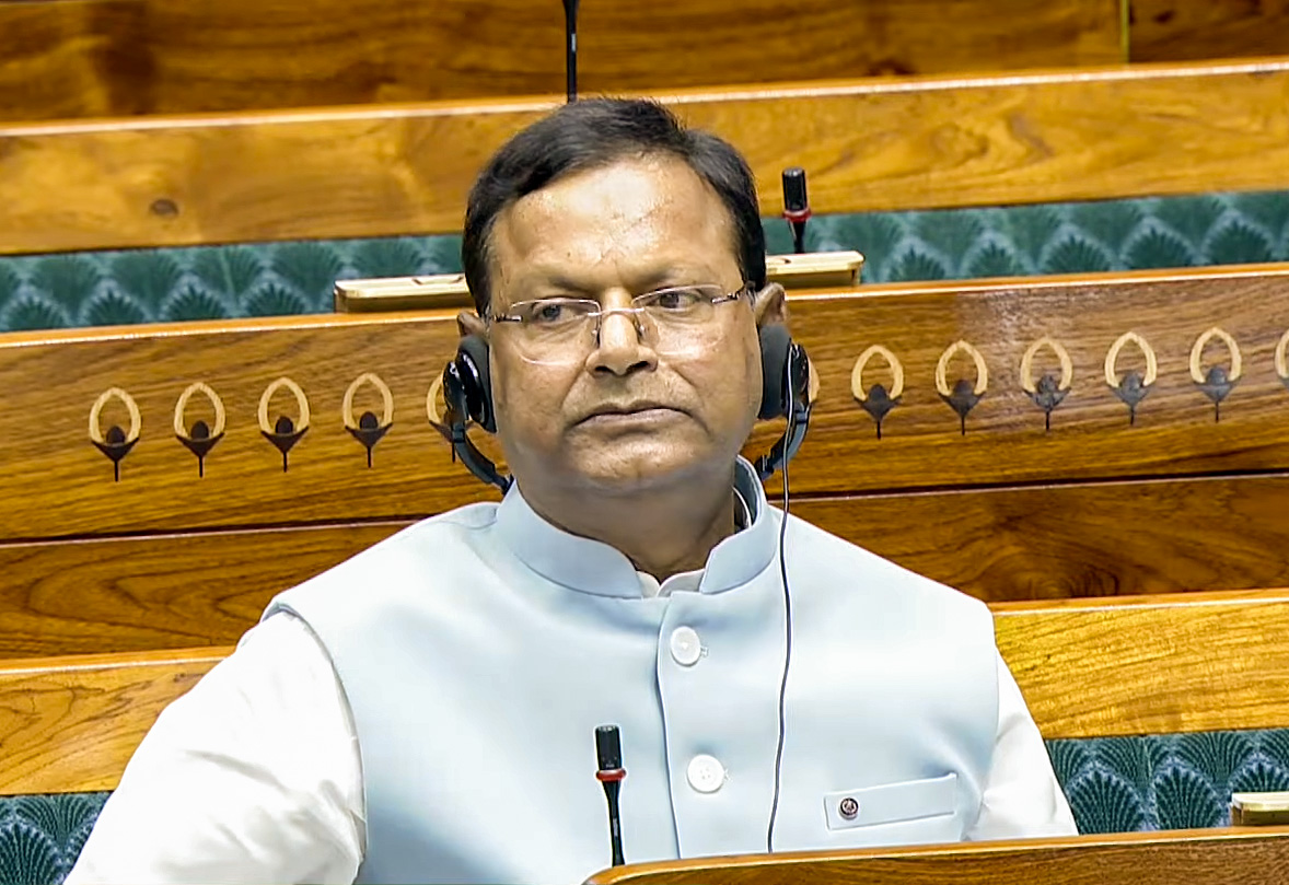 New Delhi: Union Minister of State for Finance Pankaj Chaudhary in the Lok Sabha during the second part of the Budget Session of Parliament in New Delhi on Monday, March 30, 2026. (IANS/Sansad TV)