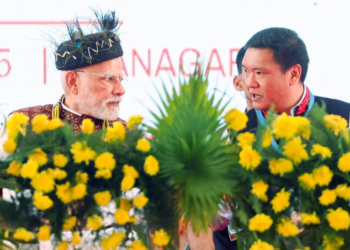 Itanagar: Prime Minister Narendra Modi and Arunachal Pradesh Chief Minister Pema Khandu in a conversation during the inauguration of various development works in Itanagar, Arunachal Pradesh, on Monday, September 22, 2025. (Photo: IANS/PMO)