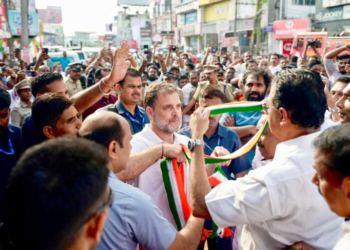 Kottayam: Leader of Opposition in Lok Sabha and Congress leader Rahul Gandhi during a public meeting ahead of Kerala Assembly elections in Kanjikuzhi of Kottayam district, Kerala, on Monday, March 30, 2026. (Photo: IANS/X/@INCIndia)