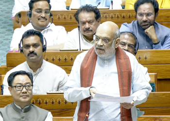 New Delhi: Union Home Minister Amit Shah speaks in the Lok Sabha during the special sitting of the Budget Session 2026, participating in a debate on the Womens Reservation Bill, in New Delhi on Thursday, April 16, 2026. (Photo: IANS/Sansad TV)
