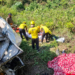 Tehri: Police and SDRF personnel carry out a rescue operation after a vehicle falls into a gorge near Nail on the ChambaKoti Colony road, where eight people lost their lives in the Tehri Garhwal district, on Thursday, April 23, 2026. (Photo: IANS)