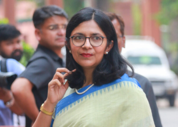 New Delhi: MP Swati Maliwal arrives to attend the three-day special session of Parliament in New Delhi on Friday, April 17, 2026. (Photo: IANS/Qamar Sibtain)