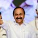 Thiruvananthapuram: Newly sworn-in Kerala Chief Minister V.D. Satheesan waves to the gathering during the swearing-in ceremony of the state government, in Thiruvananthapuram on Monday, May 18, 2026. (Photo: IANS)