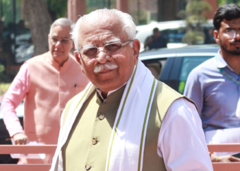 New Delhi: Union Minister Manohar Lal Khattar at the Parliament House complex during the three-day special session in New Delhi on Saturday, April 18, 2026. (Photo: IANS/Qamar Sibtain)