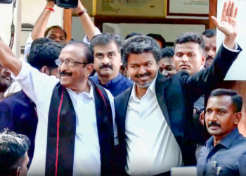 Chennai: Tamil Nadu Chief Minister Joseph Vijay meets Marumalarchi Dravida Munnetra Kazhagam (MDMK) General Secretary Vaiko in Chennai district of Tamil Nadu on Monday, May 11, 2026. (Photo: IANS/Video Grab)