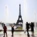 PARIS, July 25, 2019 (Xinhua) -- People pose by a fountain at the Trocadero Place in Paris, France, July 25, 2019. Temperature in Paris hit 42 degrees centigrade on Thursday. (Xinhua/Gao Jing/IANS)