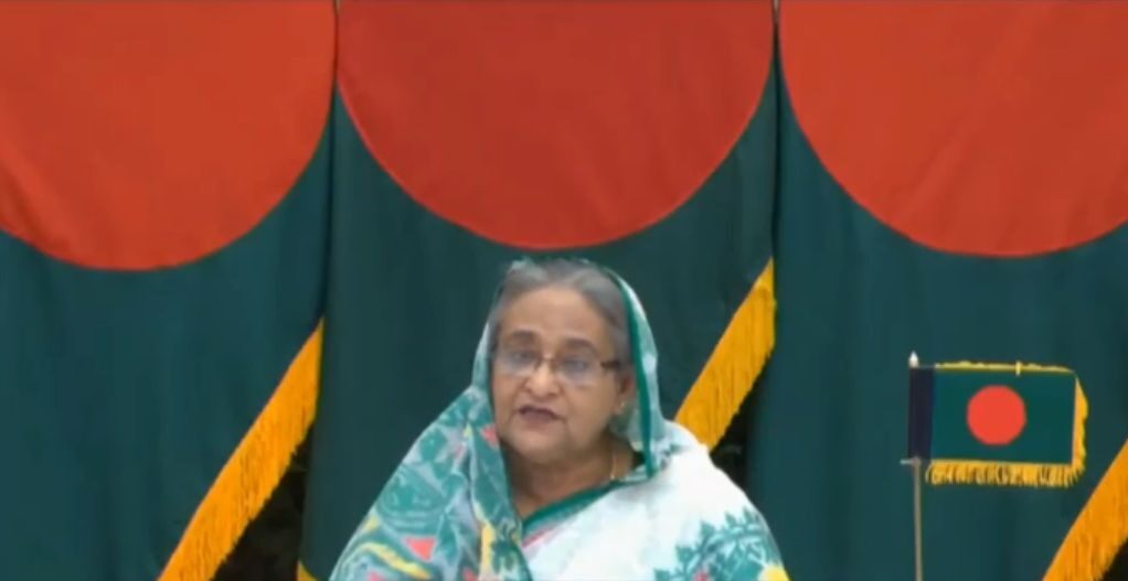 Dhaka: Bangladesh Prime Minister Sheikh Hasina interacts with the leaders of SAARC nations on combating COVID-19 (Coronavirus) pandemic, via video conferencing in Dhaka on March 15, 2020. (Photo: IANS/PIB)