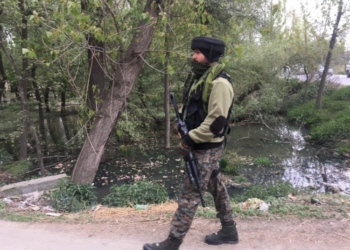 Srinagar: An encounter broke out between militants and government forces in orchards of Semthan village of Bijbehara area in South Kashmir's Kulgam district on Saturday On Saturday, April 10th, 2021.(photo: Nissar nice Malik/IANS)