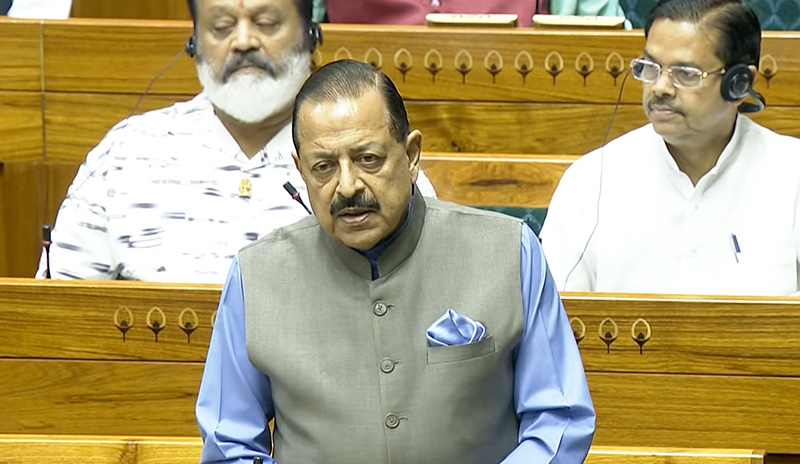 New Delhi: Union Minister Jitendra Singh speaks in the Lok Sabha during the Monsoon Session of Parliament in New Delhi on Wednesday, August 5, 2026. (Photo: IANS/Sansad TV)
