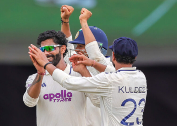 Galle: India's Ravindra Jadeja celebrates with teammates after dismissing Sri Lanka's Keshara Nuwantha during the third day of the first Test cricket match between Sri Lanka and India, in Galle, Sri Lanka on Monday, August 17, 2026. (Photo: IANS)