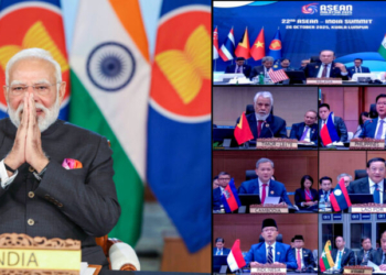 New Delhi: Prime Minister Narendra Modi virtually addresses the 22nd ASEAN Summit 2025 via video conferencing from New Delhi on Sunday, October 26, 2025. (Photo: IANS/PMO)