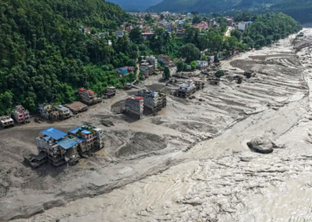 Nuwakot: Houses lie buried under debris following devastating flash floods along the Trishuli River in Nuwakot district, Nepal, on Wednesday, August 26, 2026. (Photo: IANS)