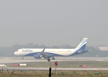 New Delhi: An Indigo airplane stands on the tarmac at Indira Gandhi International Airport as the Air Quality Index (AQI) remains in the very poor to severe range in New Delhi on Thursday, November 13, 2025. (Photo: IANS)