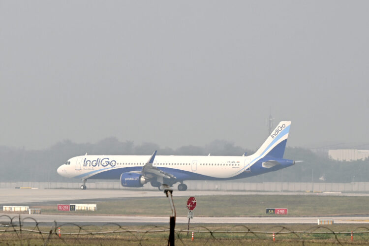 New Delhi: An Indigo airplane stands on the tarmac at Indira Gandhi International Airport as the Air Quality Index (AQI) remains in the very poor to severe range in New Delhi on Thursday, November 13, 2025. (Photo: IANS)