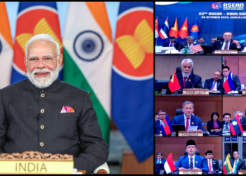 New Delhi: Prime Minister Narendra Modi virtually addresses the 22nd ASEAN Summit 2025 via video conferencing from New Delhi on Sunday, October 26, 2025. (Photo: IANS/PMO)
