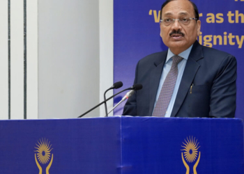 New Delhi: Chief Justice of India (CJI) Justice Surya Kant addresses the 33rd Foundation Day function and National Conference on Water as the Elixir of Life: Advancing Human Dignity through the Right to Water of the National Human Rights Commission (NHRC) as the chief guest at Vigyan Bhavan in New Delhi on Monday, October 12, 2026. (Photo: IANS/PIB)