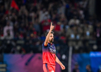 Dharamshala: Royal Challengers Bengaluru's Bhuvneshwar Kumar celebrates after dismissing Gujarat Titans' captain Shubman Gill during the Indian Premier League (IPL) 2026 Qualifier 1 match between Royal Challengers Bengaluru and Gujarat Titans at the HPCA Stadium in Dharamshala on Tuesday, May 26, 2026. (Photo: IANS/Biplab Banerjee)